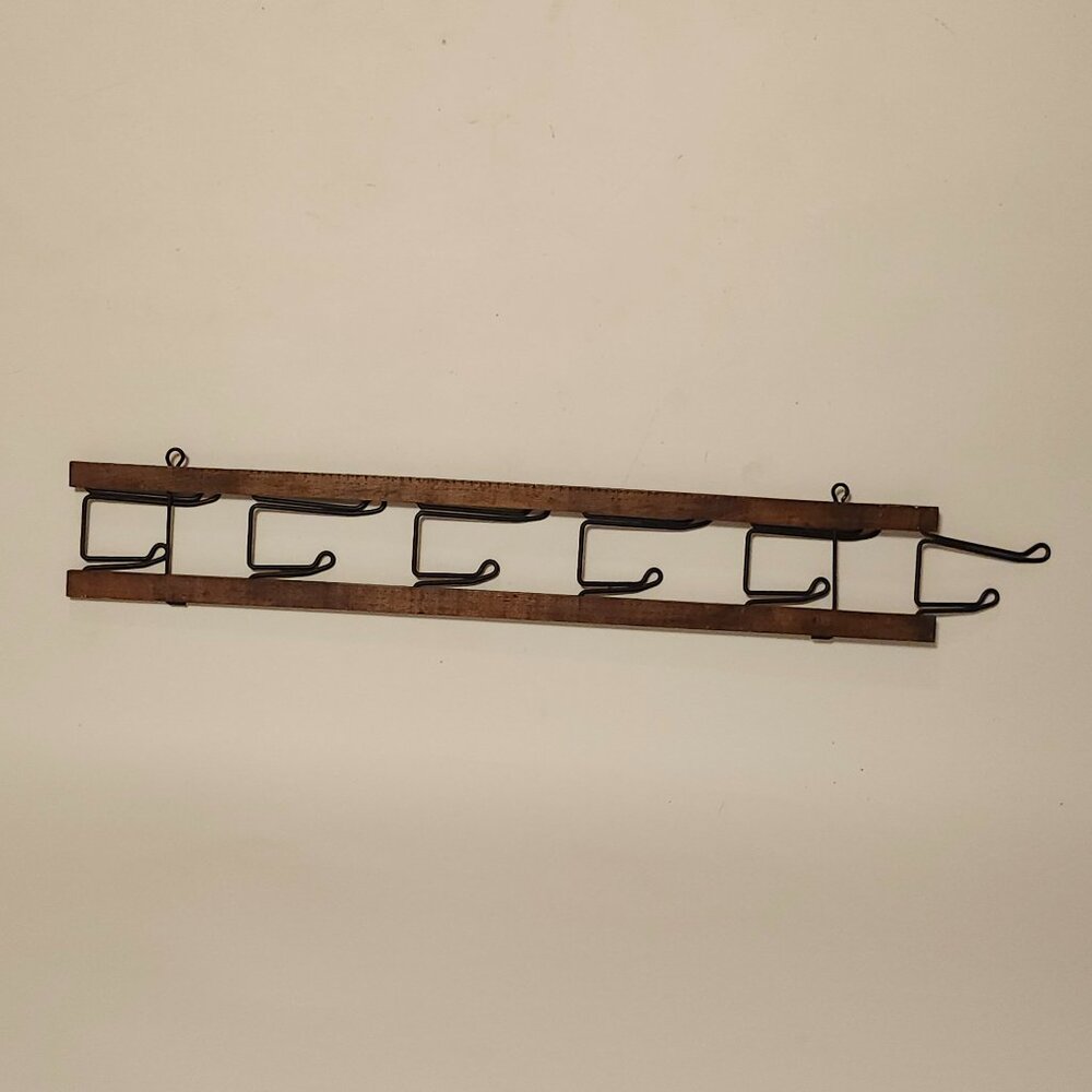Antique Hanger in Wrought Iron & Wood Folding Wall Hanging Hooks